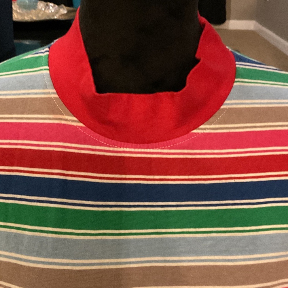 Men's Turtleneck Sweater - Red, Green, Blue, Navy, White Stripes - Picture 6 of 6